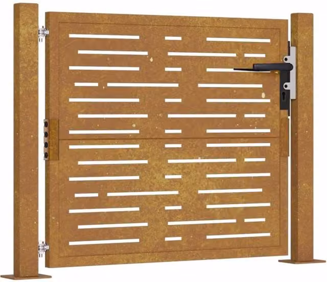 Berkfield Home Garden Gate in Brown Corten Steel with Square Design, W: 80 cm, H: 105 cm – 1