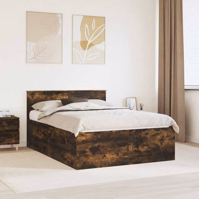 Berkfield Home Smoked Oak Bed Frame in Brown, Engineered Wood, 150 x 200 cm