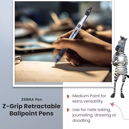 Zebra Z Grip Retractable Ballpoint Pens with Black Ink and Medium Point – 5