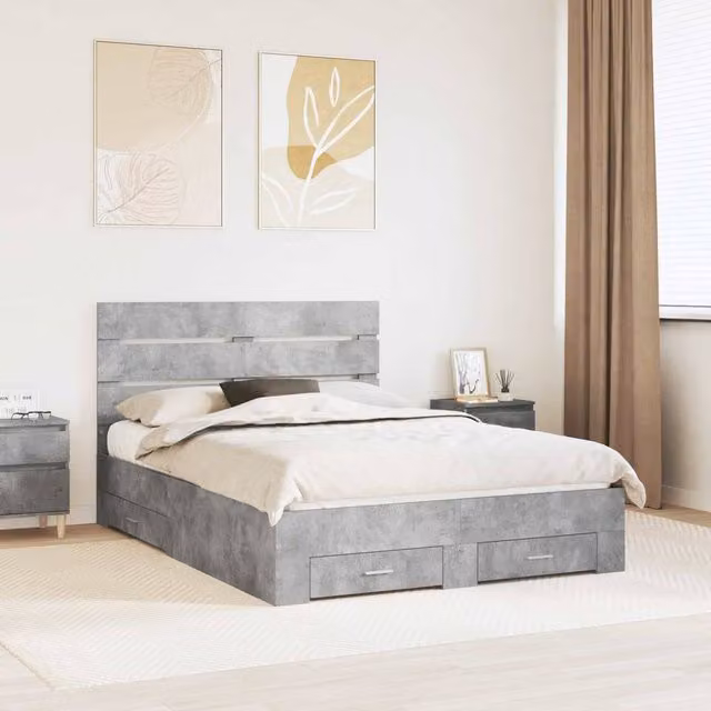 Berkfield Home Modern Bed Frame with Drawers in Concrete Grey, Engineered Wood, 160 x 200 cm