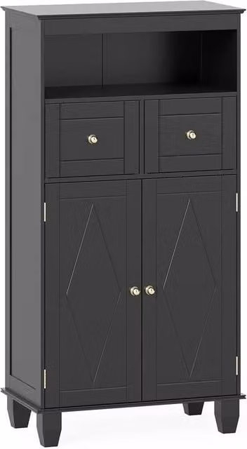 VOGREX Modern Freestanding Black Wood Bathroom and Living Room Storage Cabinet Organiser – 1