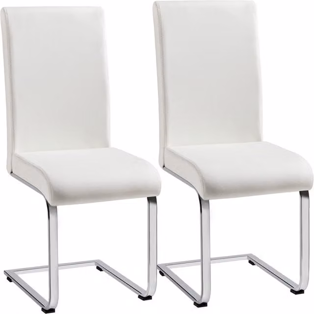 Yaheetech Modern White Faux Leather Dining Chairs with Metal Cantilever Base