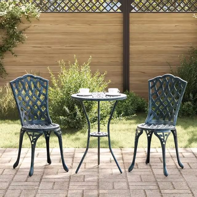 Berkfield Home 3 Piece Green Cast Aluminium Garden Bistro Set – 1