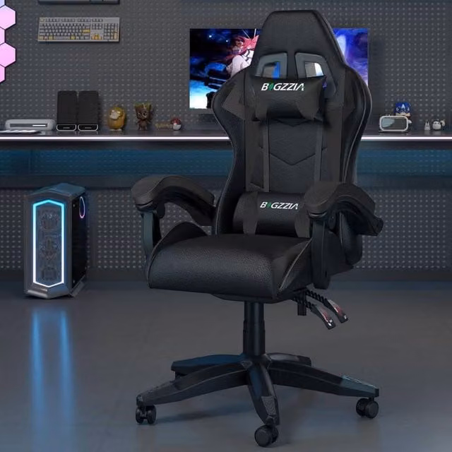 Gartistgo Ergonomic Gaming Chair in Black with Synthetic Leather and Adjustable Height