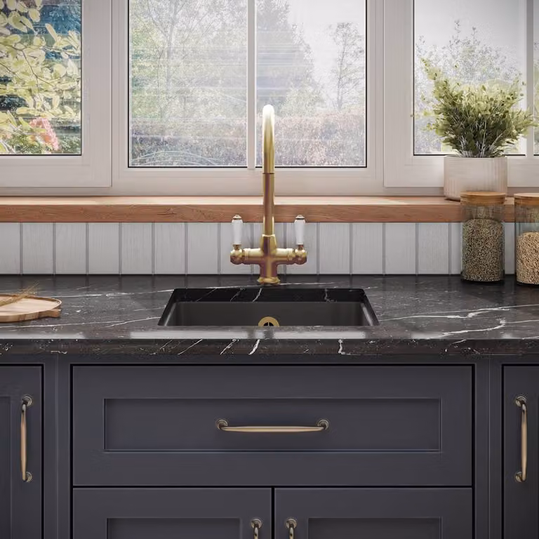 Balterley Ceramic Single Bowl Square Undermount Kitchen Sink, Grey