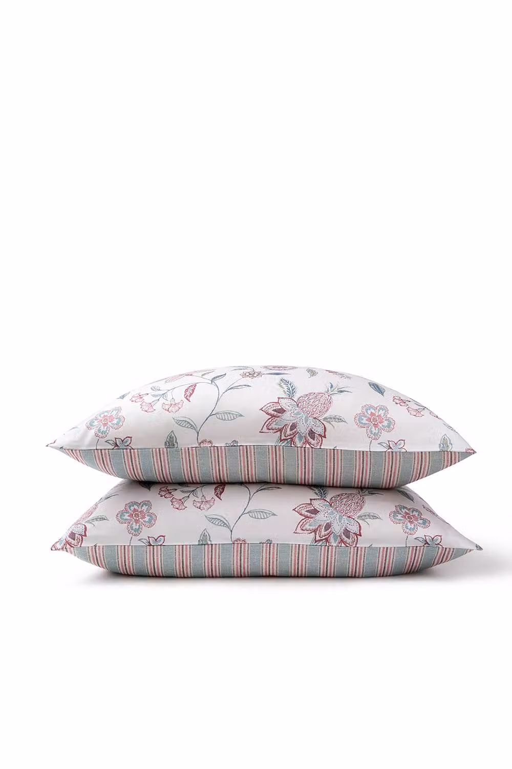 CHRISTY Kew Floral Stripe Reversible Cotton Sateen Pillowcase Pair in Blue and Multicolour – 2
