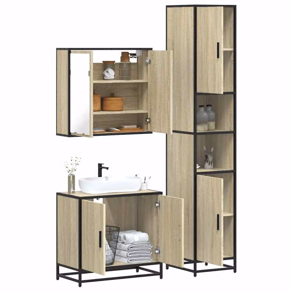 Berkfield Home 3 Piece Industrial Bathroom Furniture Set in Beige Sonoma Oak Engineered Wood – 2
