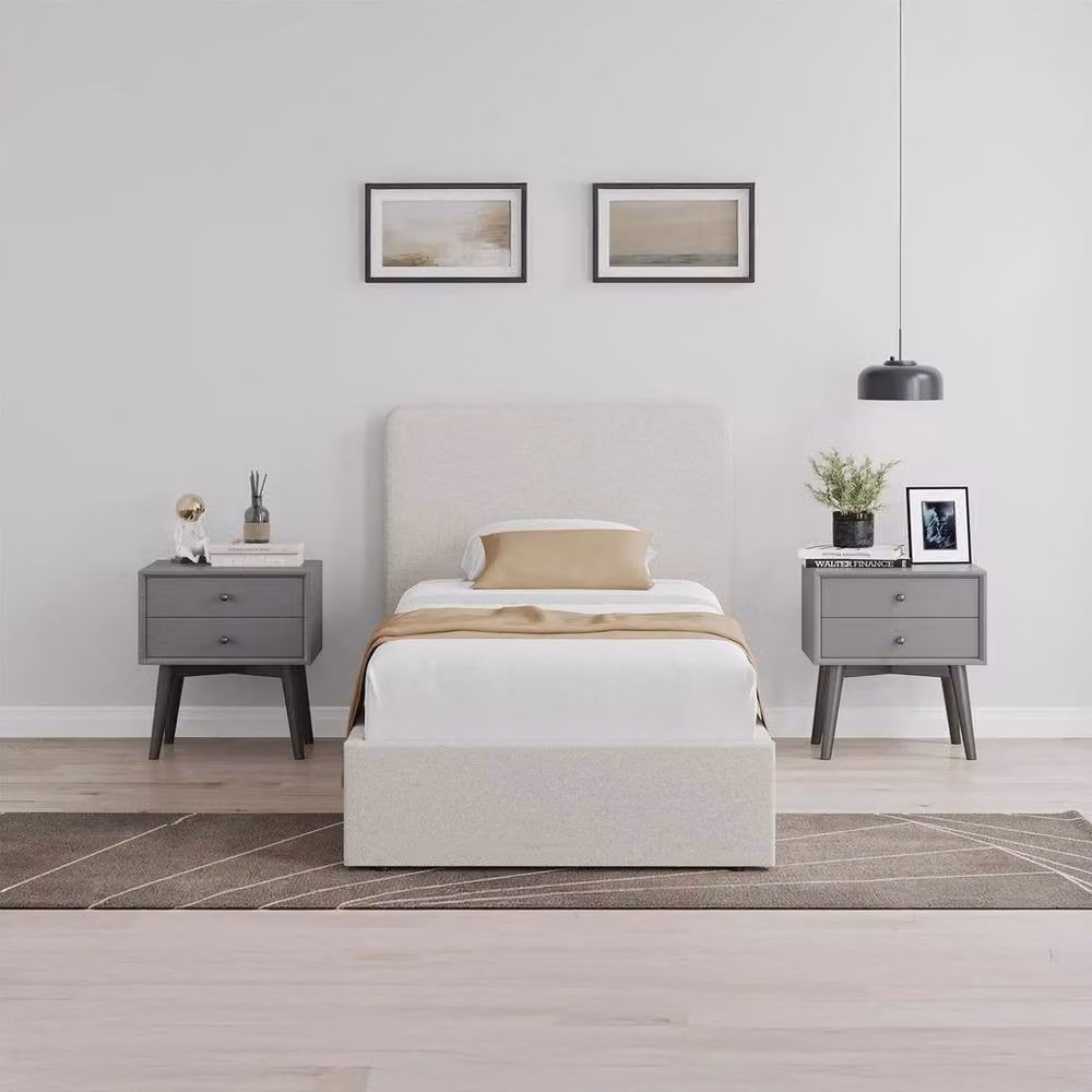 KORVIXA Beige Upholstered Single Ottoman Bed Frame with Lift Up Base, W/D/H: 90 x 200 cm