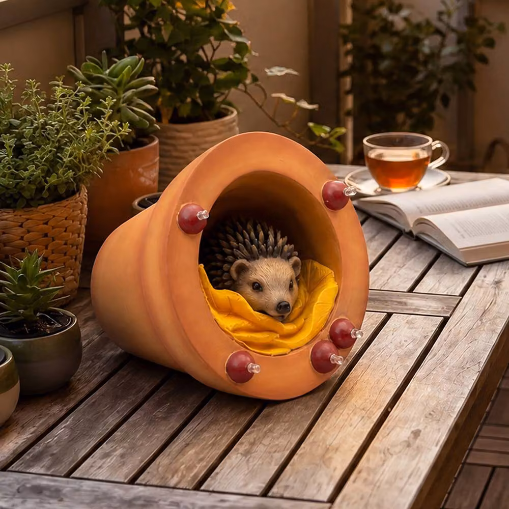 Emitto Brown Hedgehog Solar LED Garden Ornament Statue Made of Resin – 2