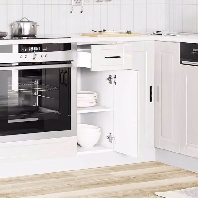 Berkfield Home Porto High Gloss White Engineered Wood Kitchen Base Cabinet W/D/H: 46.0 x 30.0 x 81.5 cm
