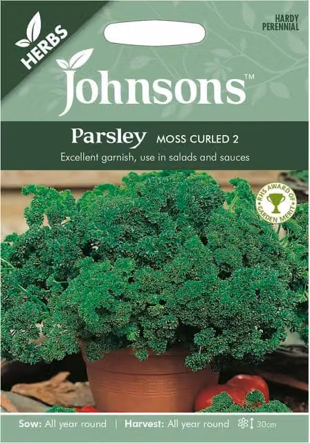Johnsons Moss Curled Parsley Herb Seeds, Green