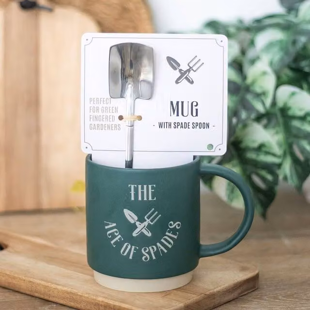 Uniqueful Ace of Spades Ceramic Mug with Spade Spoon in Green, 550 ml – 1