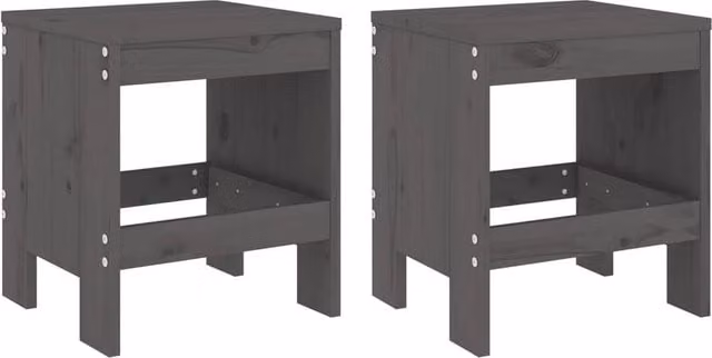 Berkfield Home Set of 2 Grey Rustic Garden Stools in Solid Pine Wood, W/D/H: 40 x 36 x 45 cm