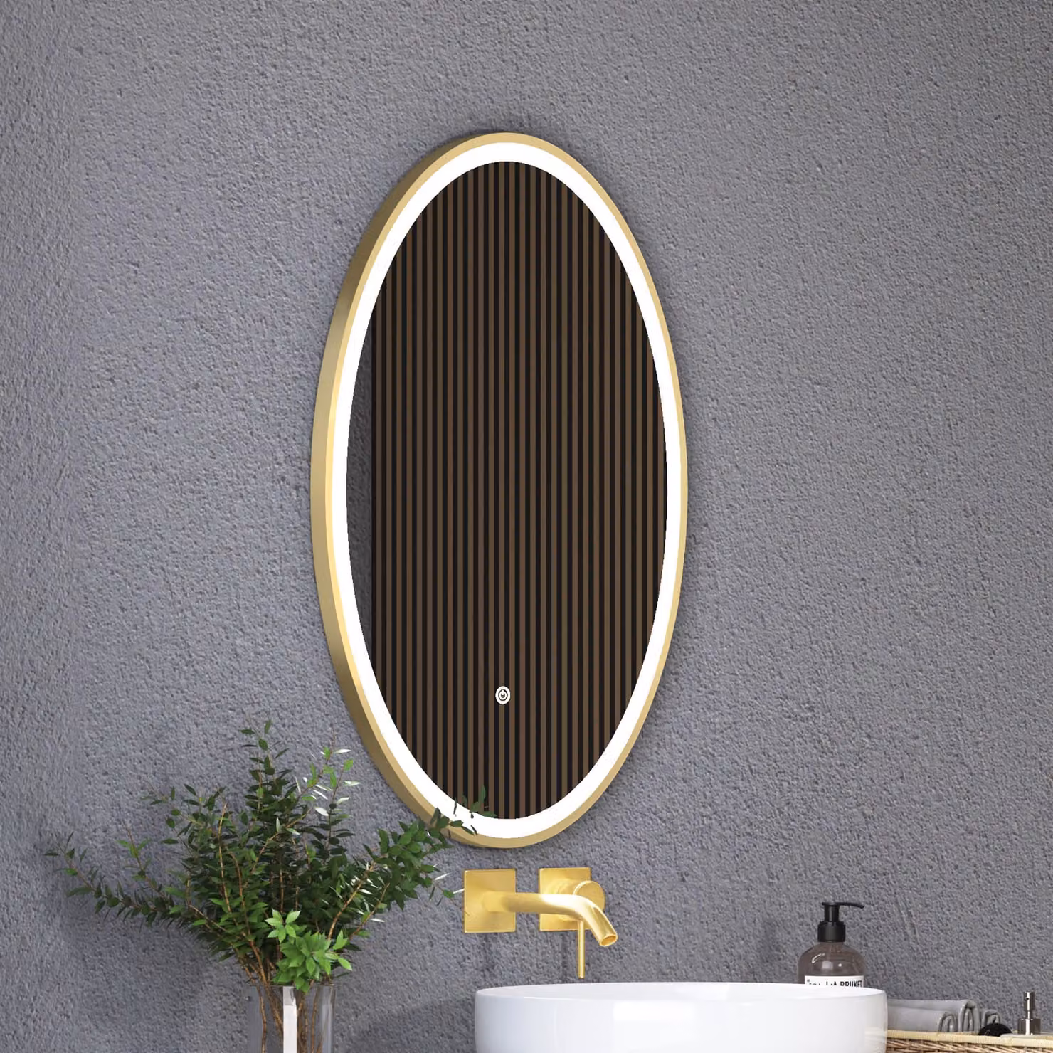 Royal Bathrooms Capri Oval LED Illuminated Framed Mirror in Gold with Demister Pad and Touch Sensor, W: 50 cm, H: 80 cm