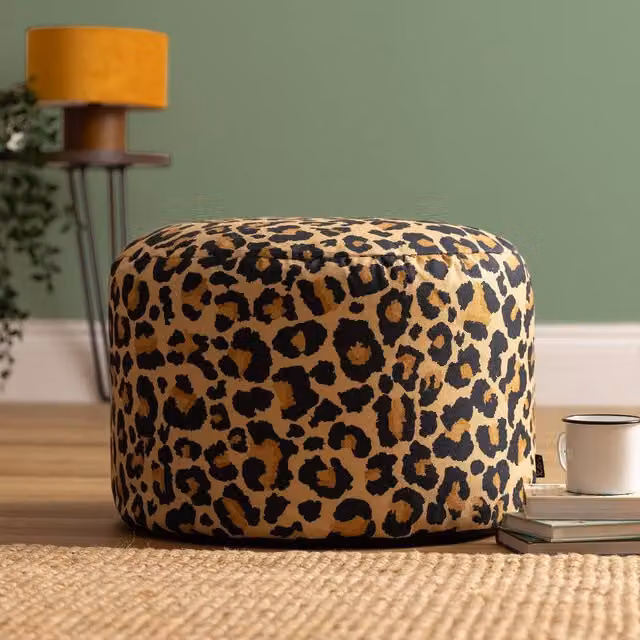 icon Milano Leopard Print Bean Bag Footstool with Removable Cover and Filling Included – 1