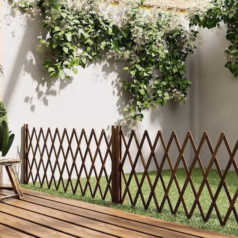 NESTLUNE Brown Woven Wooden Expanding Trellis Climbing Plants Fence, W: 100 cm, H: 35 cm – 4
