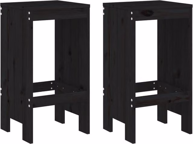 Berkfield Set of 2 Black Rustic Solid Wood Pine Bar Stools, W/D/H: 40 x 36 x 75 cm