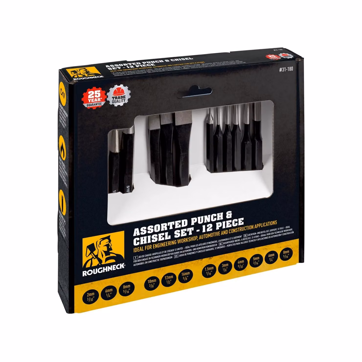 Roughneck 12 Piece Punch and Chisel Set in Chrome Vanadium Steel, Black and Multicolour – 2