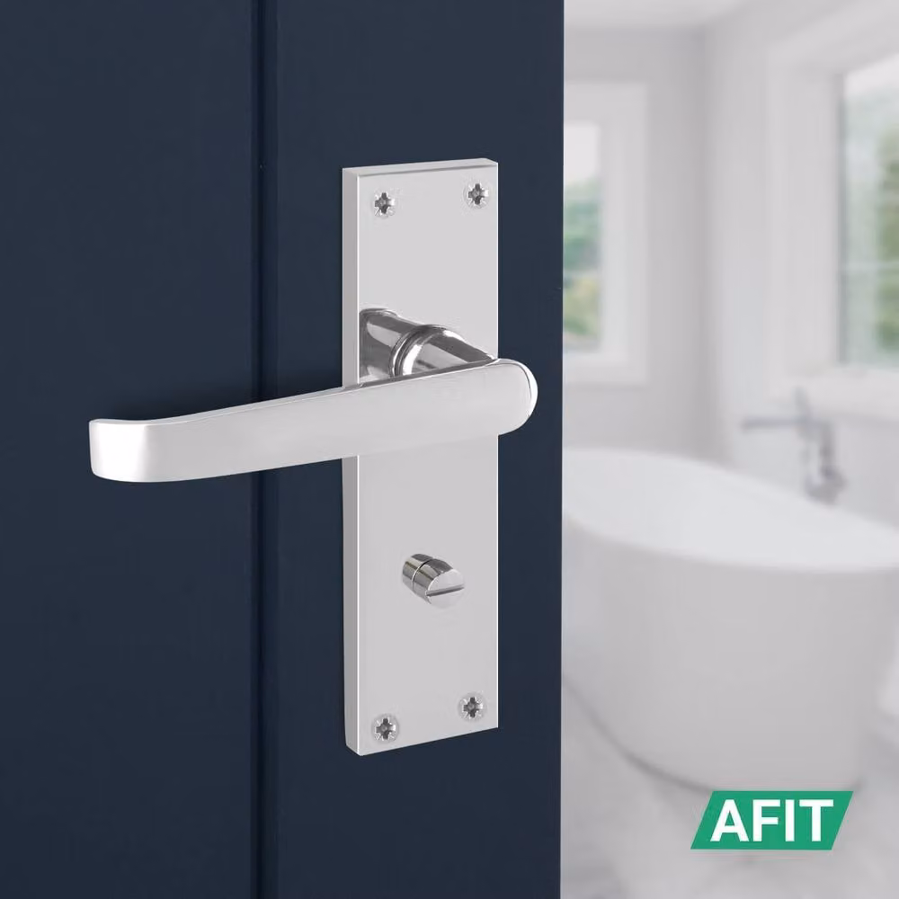 AFIT Polished Chrome Long Backplate Bathroom Door Handle Set in Silver, 1 Pair – 4