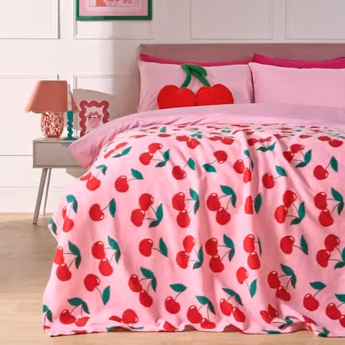 OHS Cherry Floral Fleece Throw Blanket, Pink/Red, W/D/H: 120 x 150 cm – 2