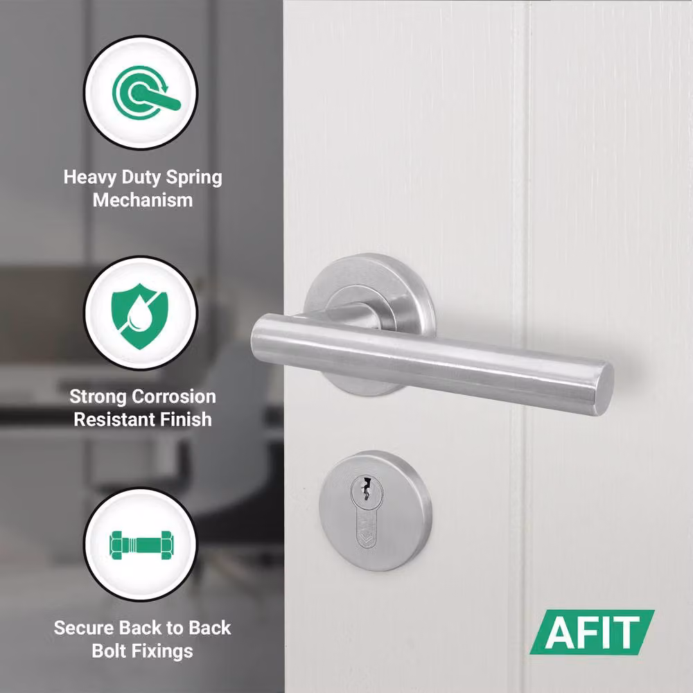 AFIT Satin Nickel Door Handle, Euro Lock Cylinder, Hinges and Lock Set in Silver – 2