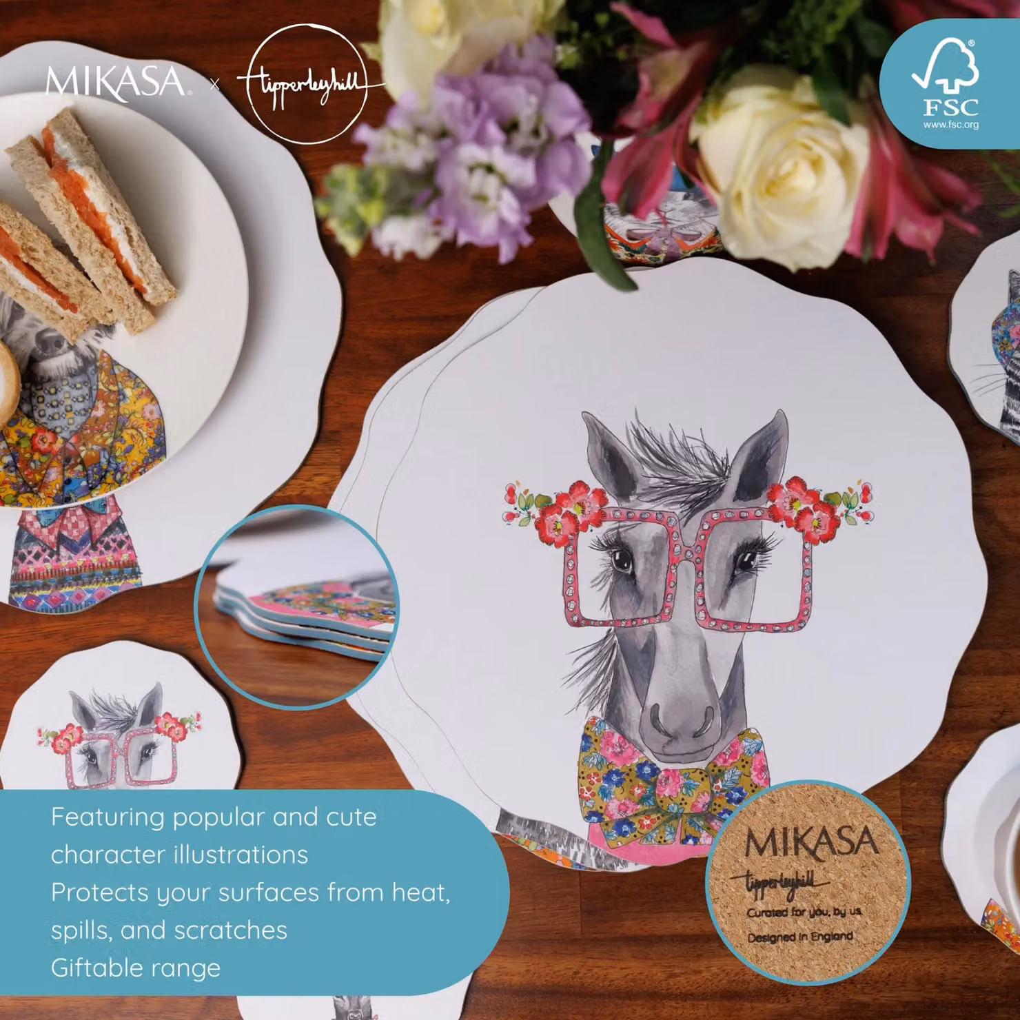 Mikasa White Graphic Non-Slip Cork Placemats, Set of 4, Diameter: 29 cm – 4