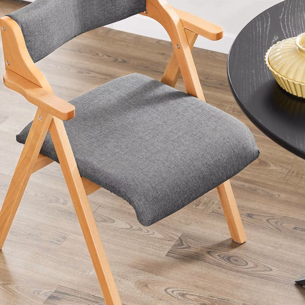 SoBuy Scandinavian Folding Armchair with Beech Wood Frame and Grey Upholstery – 2