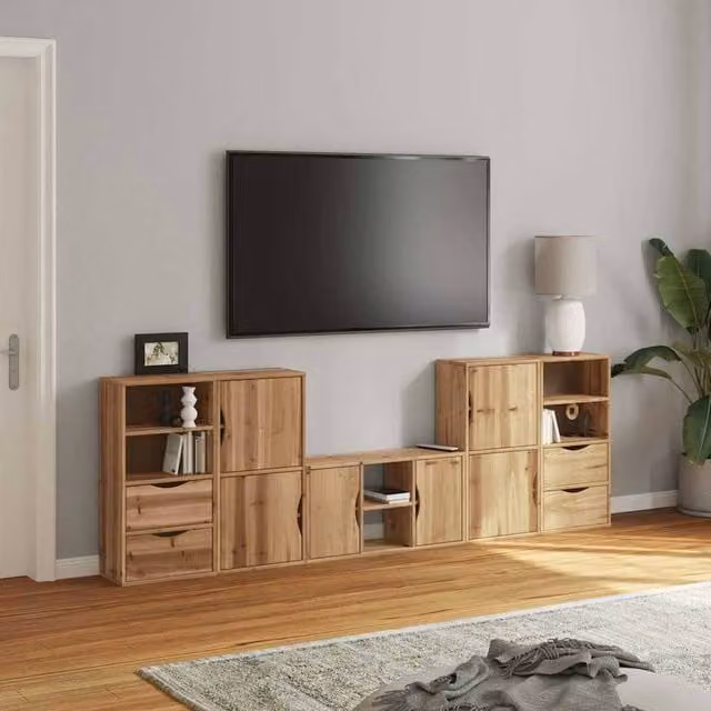 Berkfield Home ODDA 5 Piece Solid Wood Pine TV Unit with Storage in Brown