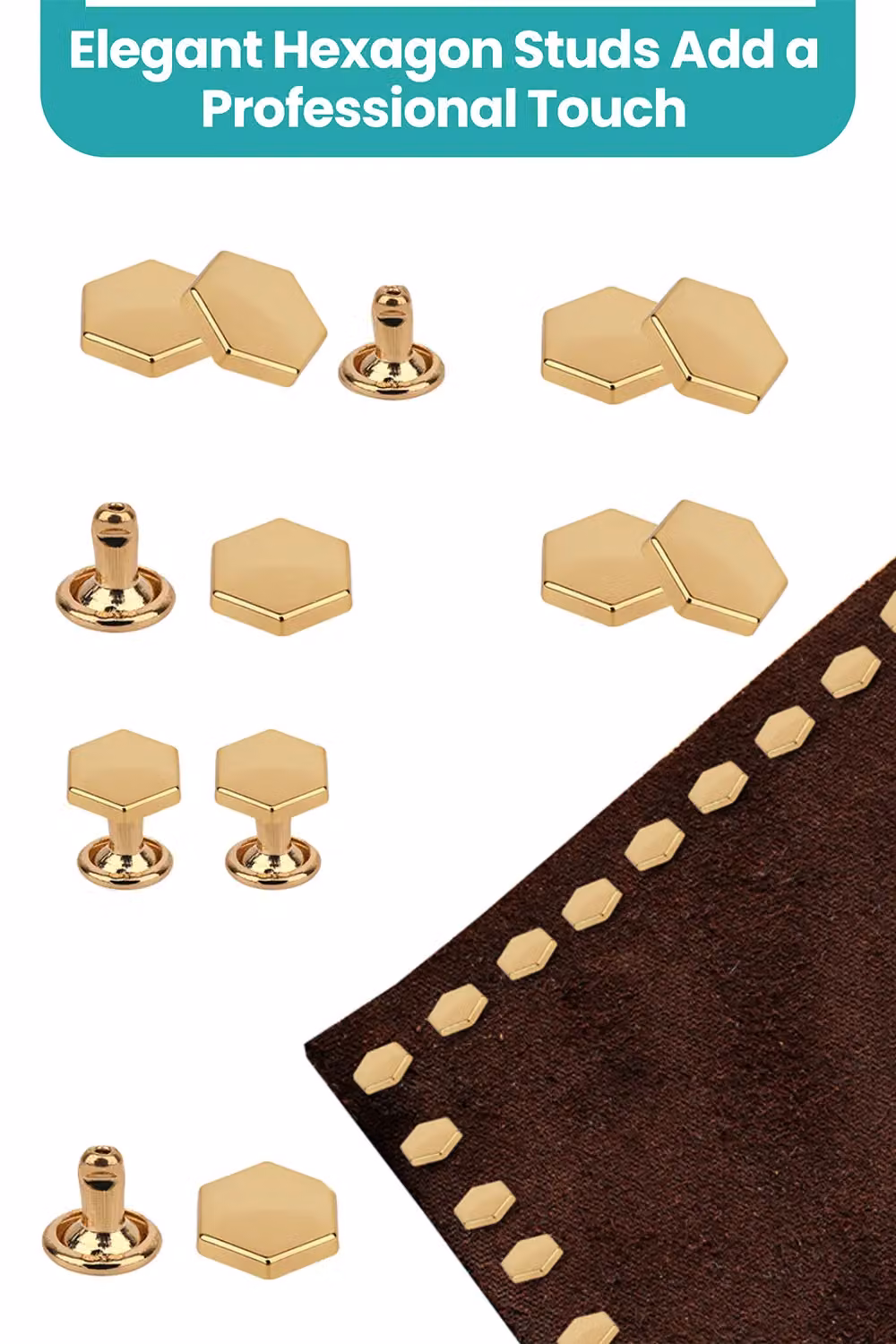 Neel Blue Gold Nickel-Plated Hexagonal Feet Caps with 7mm Rivet Studs, 25 Pieces – 2