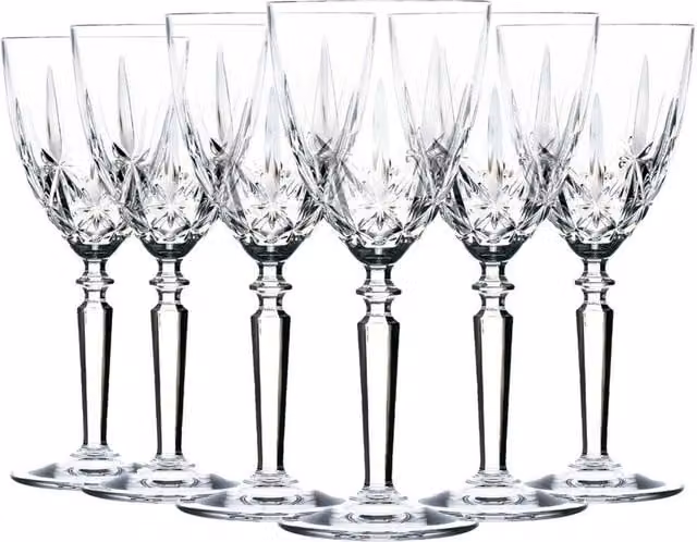Havendro RCR Crystal Set of 12 Cut Glass Wine Glasses, 290ml, Clear