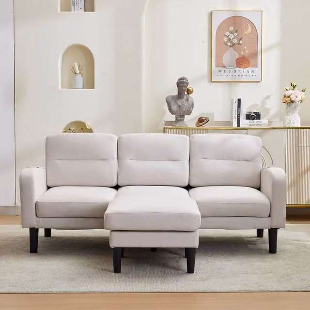 Rolipo Beige Modular 3 Seater L Shaped Corner Sofa with Reversible Chaise and Scatter Cushions