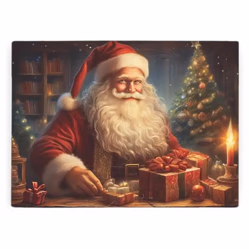 Purely Home Santa's Workshop Glass Worktop Protector, Red and Multicolour, W: 39 cm, D: 28.5 cm