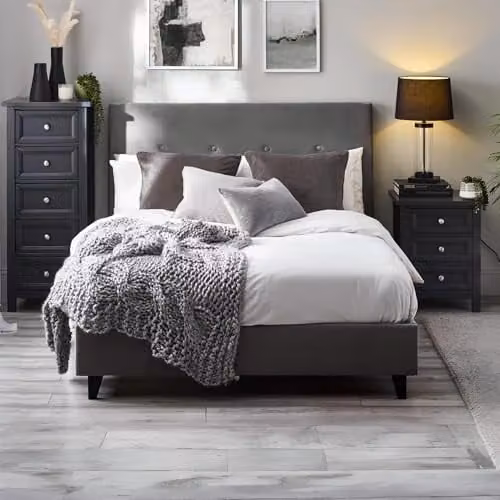 Julian Bowen Shoreditch Upholstered Velvet Bed Frame in Grey, Double (140x200 cm)