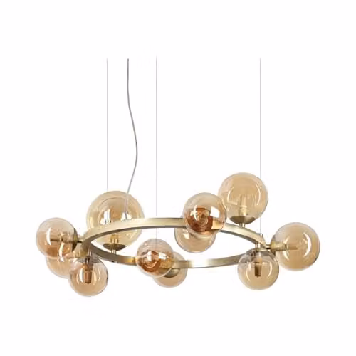 Ideal Lux Perlage 11 Light Globe Pendant Ceiling Light in Brass and Transparent Glass