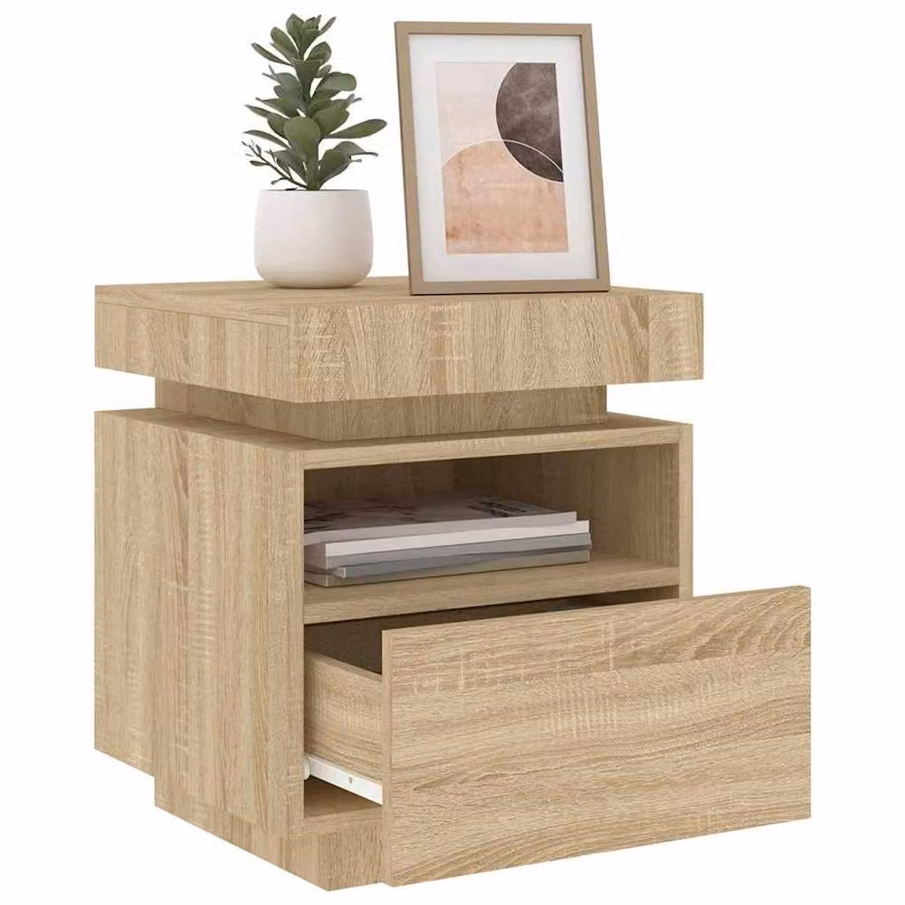 Berkfield Home Decorative Bedside Cabinet with Integrated LED Lights in Sonoma Oak, Light Brown, W: 39 cm, D: 39 cm, H: 48.5 cm – 3