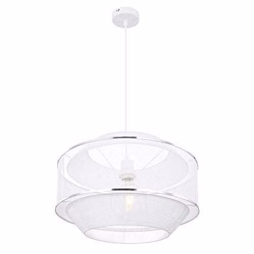 Globo Lighting Modern Cylindrical Metal Suspended Pendant Light in White and Chrome with E27 Bulb Holder – 1