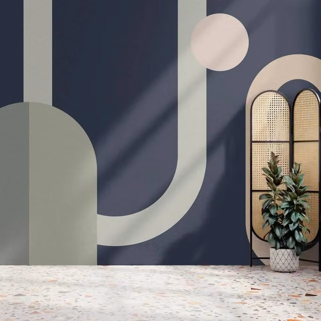 Superfresco Easy Oval Geo PopBlue Modern Geometric Wall Mural in Blue, Grey and Petrol, W: 300 cm, H: 280 cm – 1
