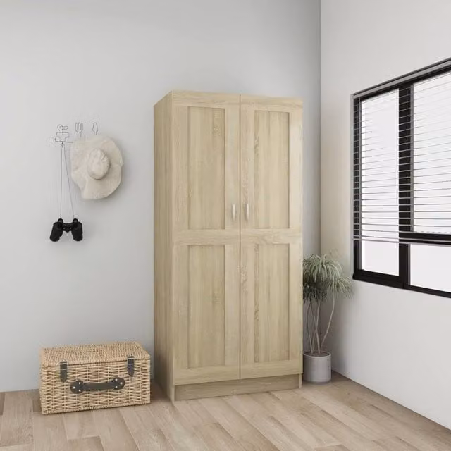 Berkfield Home Sonoma Oak Wardrobe in Light Oak, W/D/H: 82.5 x 51.5 x 180 cm