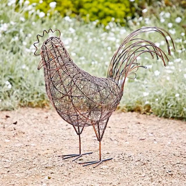 Paper High Metal Hen Garden Decoration in Brown