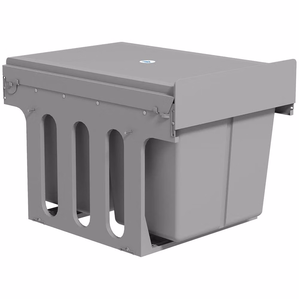 STILVORA Pull Out Bin in Grey with 2 x 15L Removable Compartments and Soft Close Flip Lid – 3