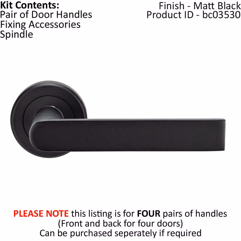 Loops 4x Pair Flat Rectangular Bar Handles on Round Rose with Concealed Fixings in Matt Black – 2