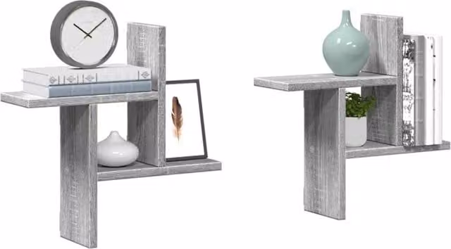 Berkfield Home Wall Mounted Shelves, 2 Piece Set, Grey Sonoma, W/D/H: 38 x 12 x 38 cm – 1