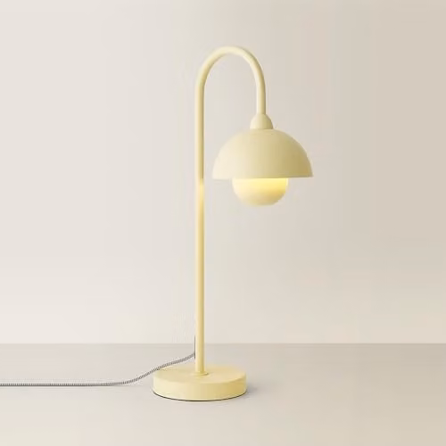 ValueLights Tilly Pastel Lemon Arched Dome Metal Table Lamp with LED Bulb, Yellow