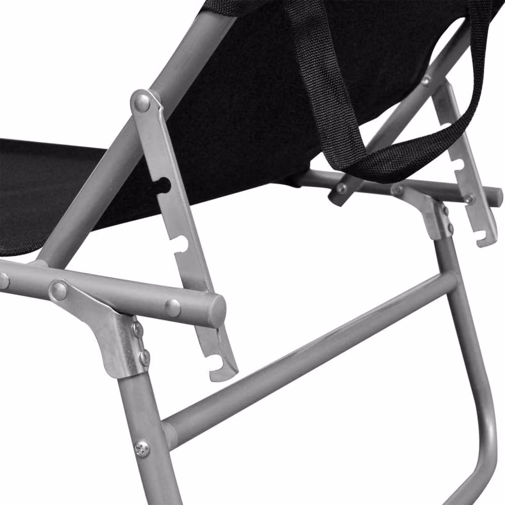 Berkfield Home Folding Sun Lounger with Canopy in Black Powder Coated Aluminium and Textilene Fabric – 4