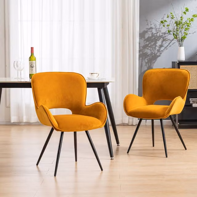More4Homes Set of 8 Lily Modern Velvet Dining Chairs with Armrests in Yellow
