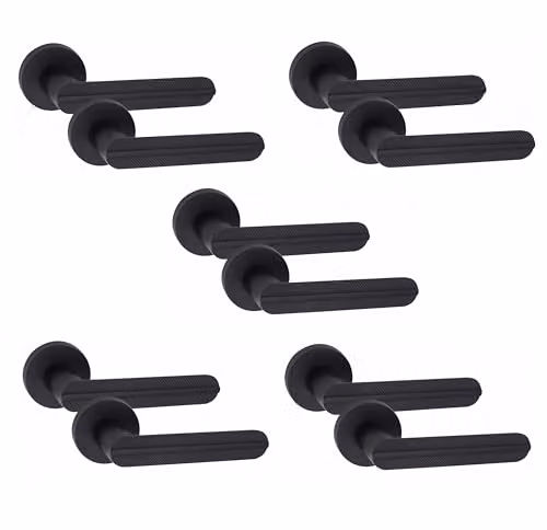 Golden Grace Lima Door Handles on Round Rose, 5 Pairs, Matt Black Finish – 1