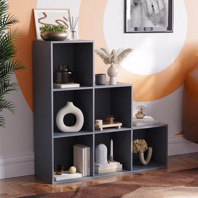 Vida Designs Durham 6 Cube Staircase Storage Unit with 3 Grey Baskets