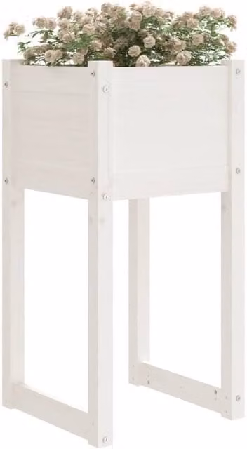 Berkfield Home White Wood Planter Tub W/D/H: 40 x 40 x 81 cm