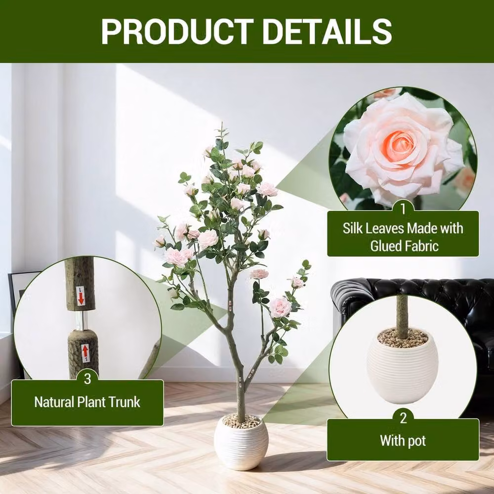 VOGREX Pink Artificial Rose Tree, 150 cm Height – 3