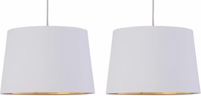 First Choice Lighting Zoey Set of 2 Cylinder Easy Fit Pendant Lamp Shades in White and Gold/Brass Fabric – 1